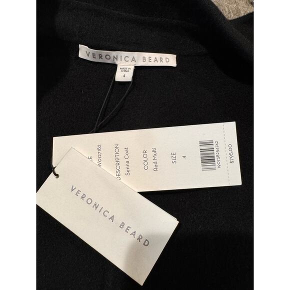 Veronica Senna Red Houndstooth Wool Double Breasted Long Coat Jacket size 4 - Picture 8 of 13